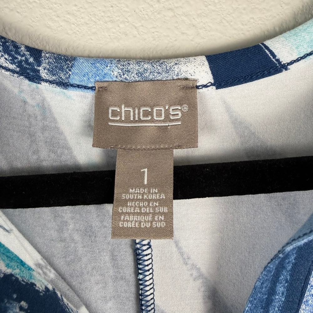 Chico's Womens Size 1 Dress Blue White Sleeveless V-Neck Shift Midi Summer Beach - Picture 3 of 7